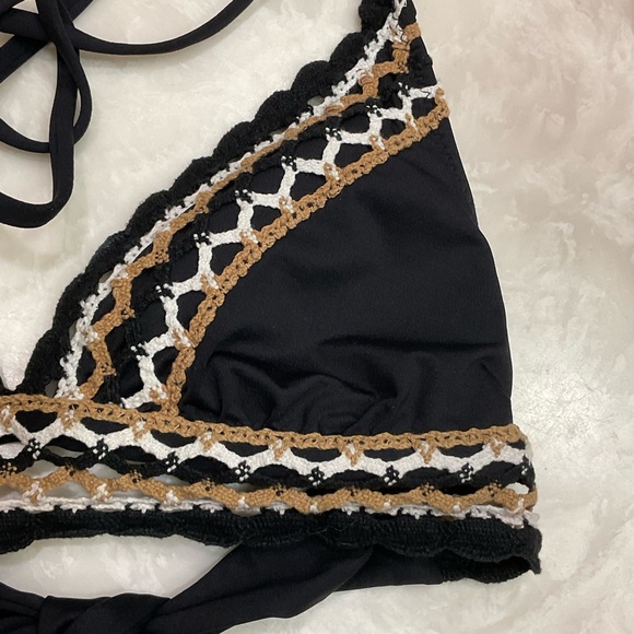 Becca Swimsuit Bikini Top, Triangle Design with Ties, Top Only, Black, Size M - Picture 3 of 8